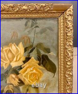 Stunning Antique Painting Of Wild Yellow Roses