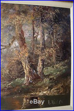 Stunning Impressionist Signed Oil Canvas Woodland Landscape Realism Vtg Painting