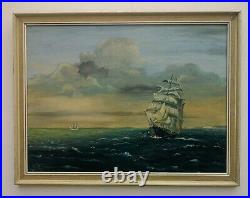 Stunning Vintage1970 Oil Painting Ships Sailing by Artist V. Seago