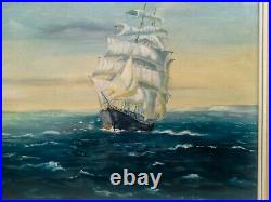 Stunning Vintage1970 Oil Painting Ships Sailing by Artist V. Seago