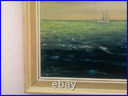 Stunning Vintage1970 Oil Painting Ships Sailing by Artist V. Seago