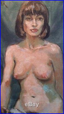 Stunning Vintage Attractive Female Nude Portrait Oil Painting Signed ALEXANDER