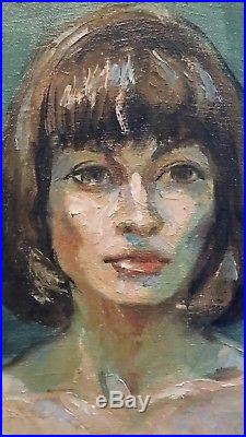 Stunning Vintage Attractive Female Nude Portrait Oil Painting Signed ALEXANDER