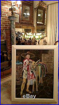 Stunning Vintage Large Signed 41 X 22 1/2 Mexican Scene Painting