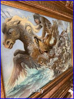 Surrealist Signed Armando Morales Vintage Mythological Sea God Neptune Painting