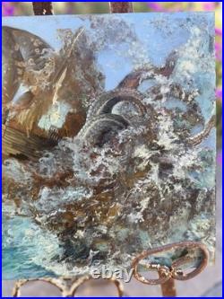 Surrealist Signed Armando Morales Vintage Mythological Sea God Neptune Painting