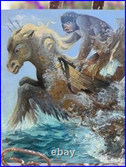 Surrealist Signed Armando Morales Vintage Mythological Sea God Neptune Painting