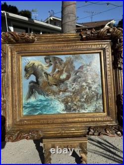 Surrealist Signed Armando Morales Vintage Mythological Sea God Neptune Painting