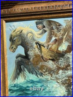 Surrealist Signed Armando Morales Vintage Mythological Sea God Neptune Painting