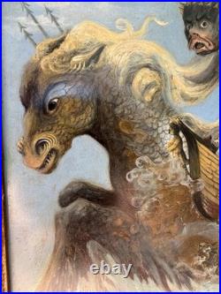 Surrealist Signed Armando Morales Vintage Mythological Sea God Neptune Painting