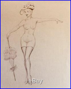 TED WITHERS ORIGINAL Vintage PIN-UP Nude DRAWING Pinup HAT Stockings Burlesque