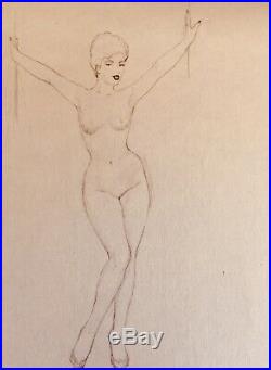 TED WITHERS ORIGINAL Vintage PIN-UP Nude DRAWING Pinup HAT Stockings Burlesque