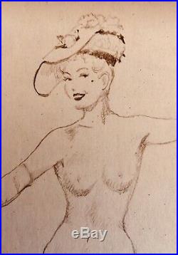 TED WITHERS ORIGINAL Vintage PIN-UP Nude DRAWING Pinup HAT Stockings Burlesque