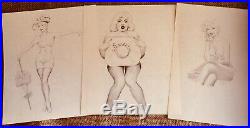 TED WITHERS ORIGINAL Vintage PIN-UP Nude DRAWING Pinup HAT Stockings Burlesque