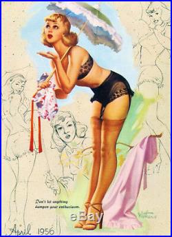 TED WITHERS ORIGINAL Vintage PIN-UP Nude DRAWING Pinup HAT Stockings Burlesque