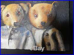 Teddy Bears Original Oil Painting On Canvas Vintage Signed UK Artist Framed 46cm