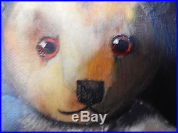 Teddy Bears Original Oil Painting On Canvas Vintage Signed UK Artist Framed 46cm