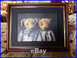 Teddy Bears Original Oil Painting On Canvas Vintage Signed UK Artist Framed 46cm