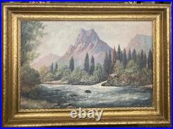 Tex Moore Western Mountain Landscape Oil Painting 24x16 Signed Vintage Framed