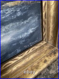 Tex Moore Western Mountain Landscape Oil Painting 24x16 Signed Vintage Framed