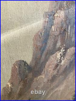 Tex Moore Western Mountain Landscape Oil Painting 24x16 Signed Vintage Framed