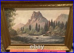 Tex Moore Western Mountain Landscape Oil Painting 24x16 Signed Vintage Framed