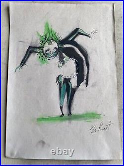 Tim Burton Painting on paper (Handmade) signed and stamped mixed media vtg