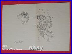 Tim burton painting DRAWING on old paper signed stamped vintage