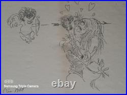 Tim burton painting DRAWING on old paper signed stamped vintage