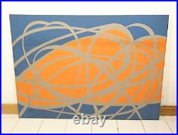 Tom Tru Vintage 1970s MCM Modern Abstract Wall Silkscreen Print Silver Blue