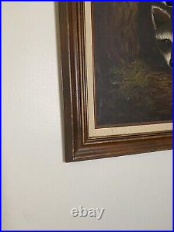 Trio Of Little Raccoons In A Tree By Amadio Signed Original Vtg Painting READ