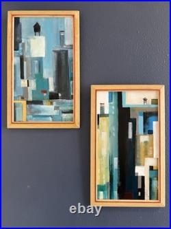 Two Mid Century Modern Style Abstract Paintings In Vintage Frames By Ehle
