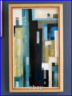 Two Mid Century Modern Style Abstract Paintings In Vintage Frames By Ehle