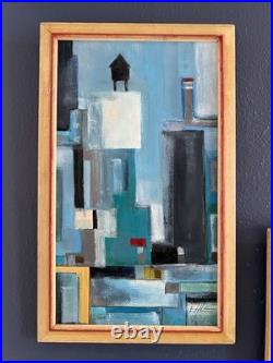 Two Mid Century Modern Style Abstract Paintings In Vintage Frames By Ehle