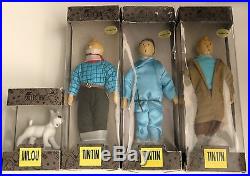 VERY RARE COMPLETE SETof 4 TINTIN VINTAGE DOLLS HAND PAINTED HERGÉ COLLECTION