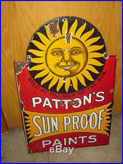 Very Rare Vintage Original Pattons Sunproof Paint Porcelain Flange 2 Side Sign