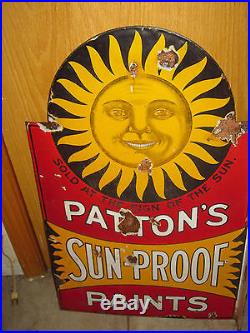 Very Rare Vintage Original Pattons Sunproof Paint Porcelain Flange 2 Side Sign