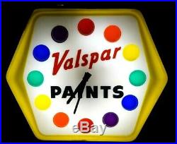 VERY RARE Vintage 1940s 50s Lighted Valspar Paints Advertising Clock Sign