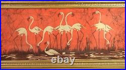 VGUC+ Vintage Artist Signed South Asian Flamingoes Batik in Gilded Wood Frame