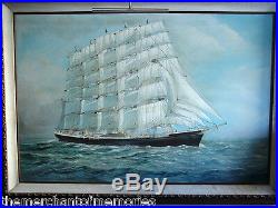 VINTAGE 1890's Museum Framed Oil Painting Ship at Sea-FREDERICK FALKNER