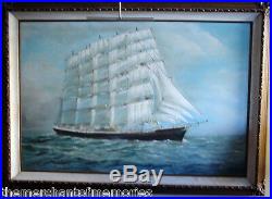 VINTAGE 1890's Museum Framed Oil Painting Ship at Sea-FREDERICK FALKNER