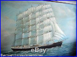 VINTAGE 1890's Museum Framed Oil Painting Ship at Sea-FREDERICK FALKNER