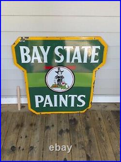 VINTAGE 1930's BAYSTATE PAINTS DOUBLE SIDED PORCELAIN ADVERTISING SIGN