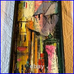 VINTAGE 60s abstract original hand painted oil PAINTING bright Paris street pink