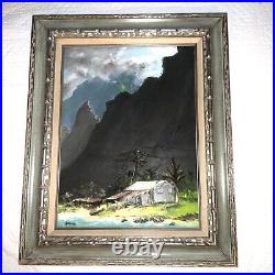 VINTAGE 70s Hawaiian landscape hand painted original oil PAINTING signed