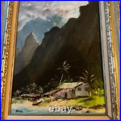 VINTAGE 70s Hawaiian landscape hand painted original oil PAINTING signed