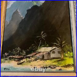VINTAGE 70s Hawaiian landscape hand painted original oil PAINTING signed