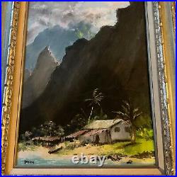 VINTAGE 70s Hawaiian landscape hand painted original oil PAINTING signed