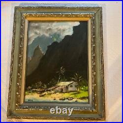 VINTAGE 70s Hawaiian landscape hand painted original oil PAINTING signed