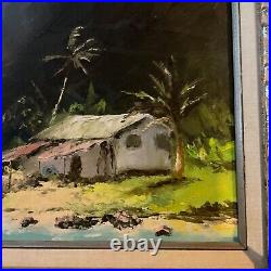 VINTAGE 70s Hawaiian landscape hand painted original oil PAINTING signed